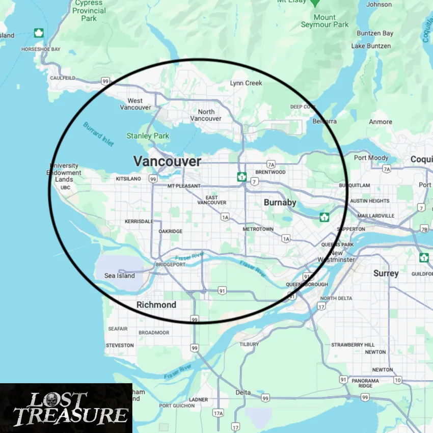 Example of a hunt boundary circle marked on a city map